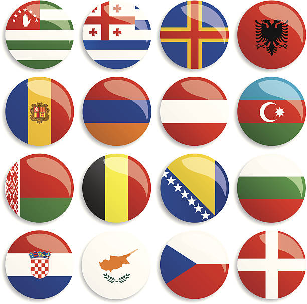 illustrazioni stock, clip art, cartoni animati e icone di tendenza di bandiere europa pulsanti - bosnia herzegovinan flag