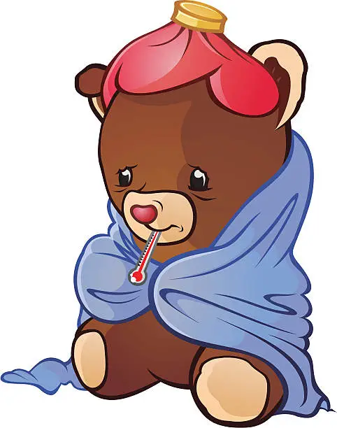 Vector illustration of Sick Teddy Bear