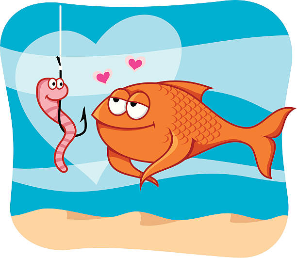 Fish and bait  heart worm stock illustrations