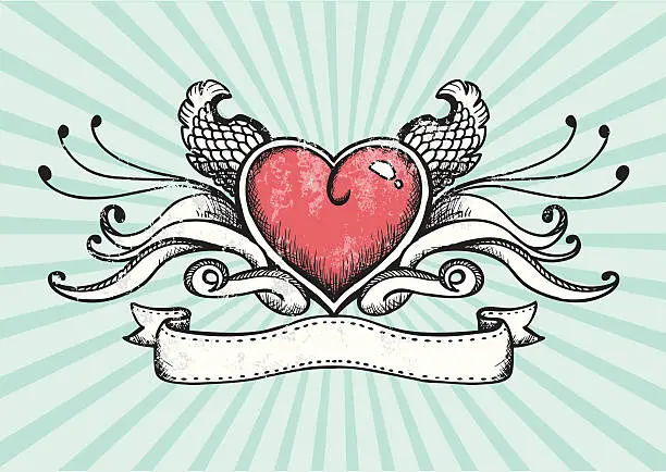 Vector illustration of Design of a tattoo heart with wings