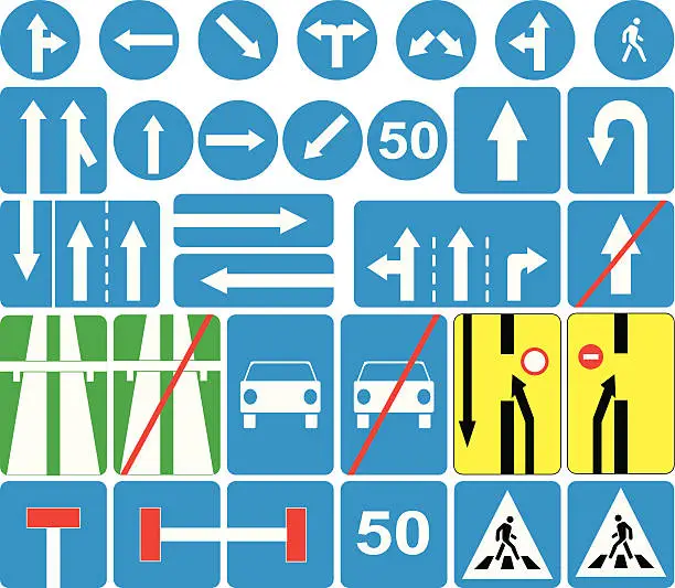 Vector illustration of European traffic signs - informative and ordering
