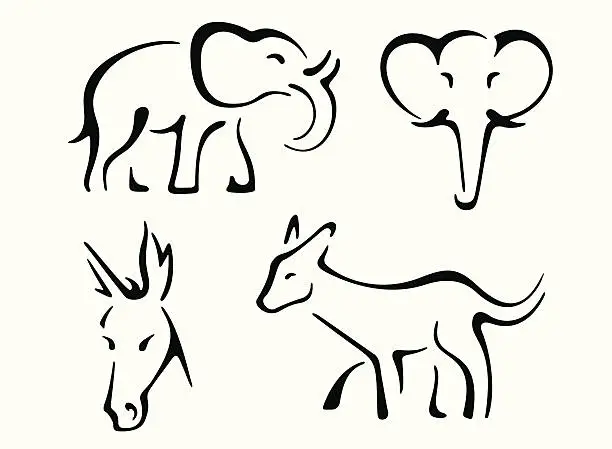 Vector illustration of Set of illustration of political animals