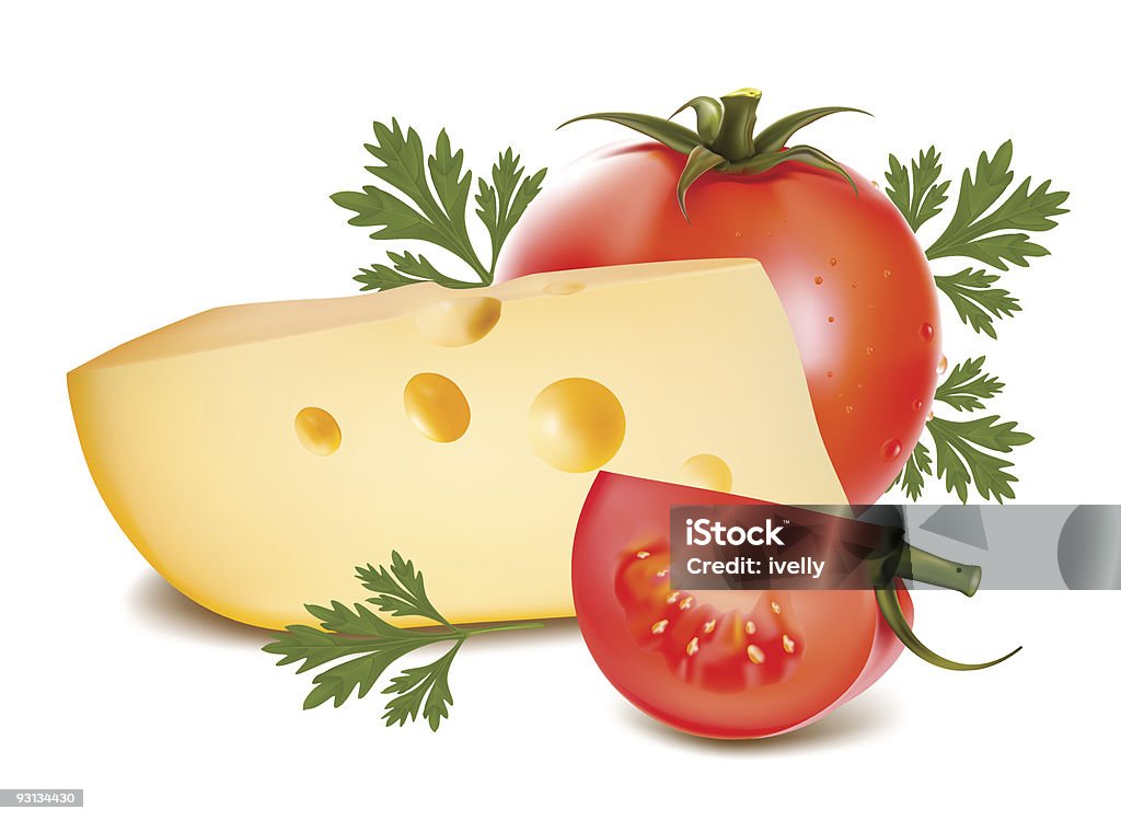 Cheese with ripe tomato and parsley.  Breakfast stock vector