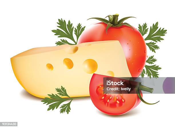 Cheese With Ripe Tomato And Parsley Stock Illustration - Download Image Now - Breakfast, Cheddar Cheese, Cheese