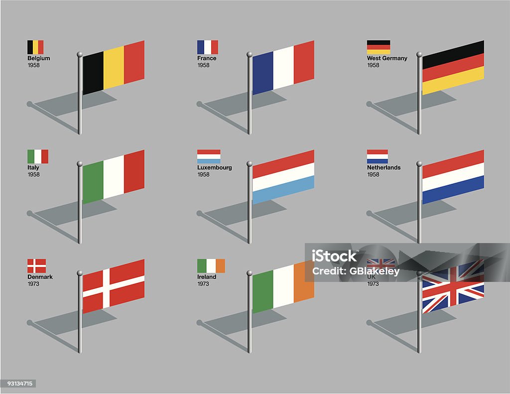 Флаг штифты-EU 1958 года и 1973 - Векторная графика 1958 роялти-фри