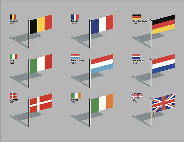 Vector illustration of Flag Pins - EU 1958 and 1973