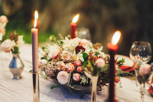 istock Decorated outdoor wedding table with flowers in rustic style 931347340