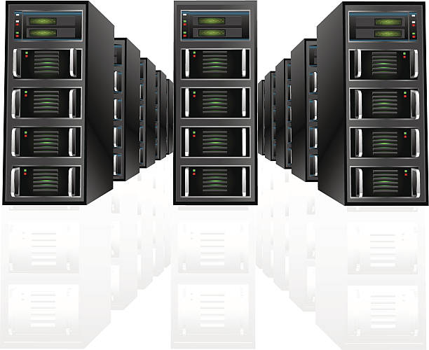 Server Array Server Array Vector with detailed digital read-outs network server rack isolated three dimensional shape stock illustrations