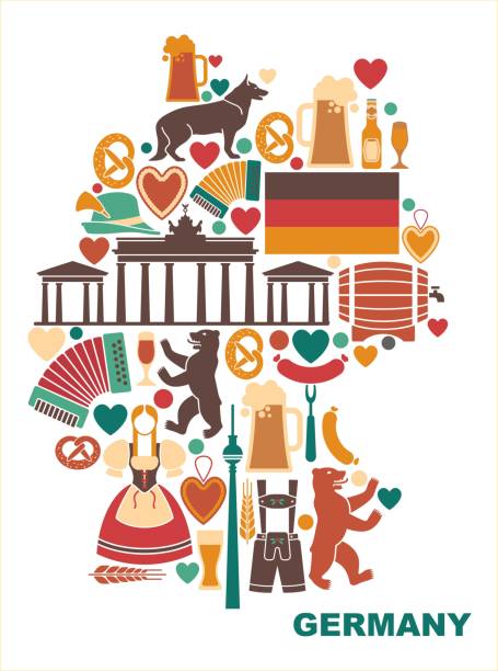 Icons Of Germany in the form of a map Icons Of Germany in the form of a map. Traditional symbols of culture, architecture and cuisine of Germany german culture illustrations stock illustrations