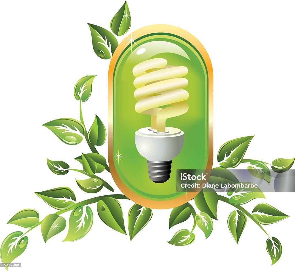 Lâmpadas CFL folhas verdes e ilustração - Vetor de Brilhante - Luminosidade royalty-free