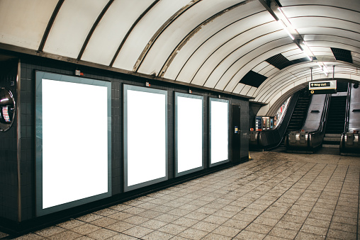 Blank billboards inside underground station