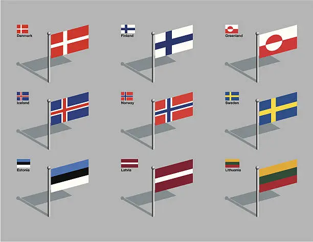 Vector illustration of Flag Pins - Nordic, Baltic