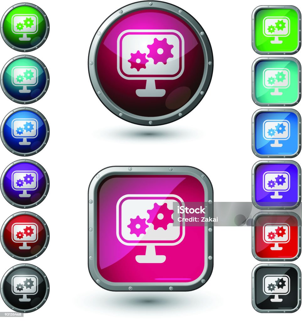 Set Button On Computer Computer Settings Glossy Buttons With Steel Frame Stock Illustration ...