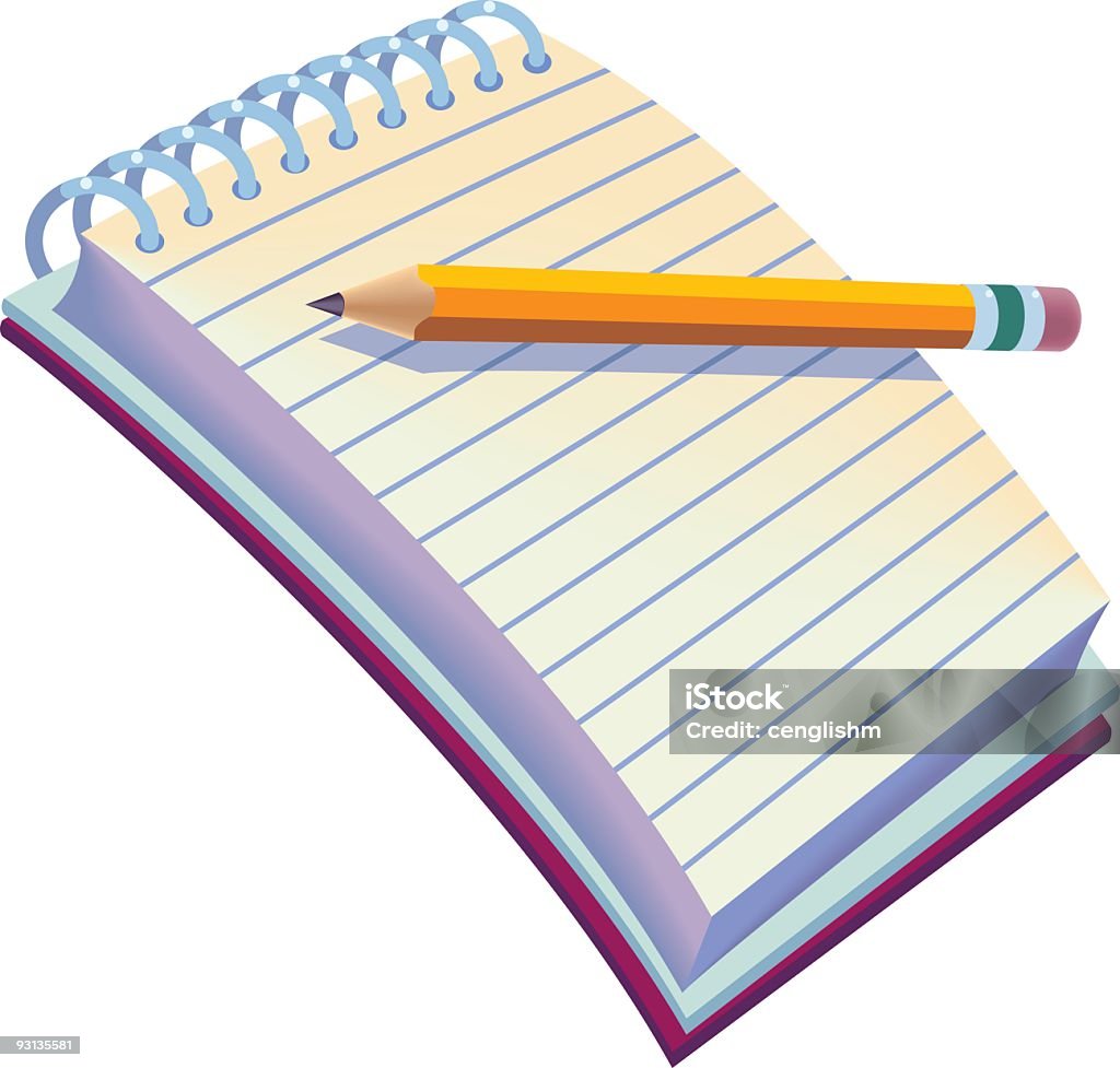 Caderno de Anotação com lápis - Vetor de Bloco Espiral royalty-free