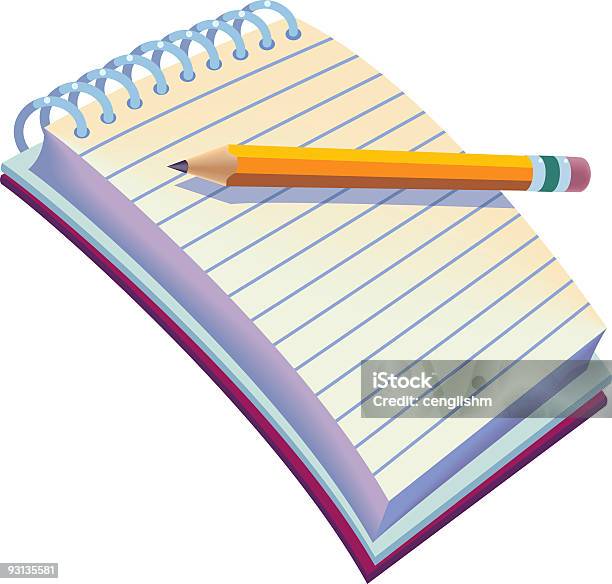 Vetores de Caderno De Anotação Com Lápis e mais imagens de Bloco Espiral - Bloco Espiral, Vector, Amarelo