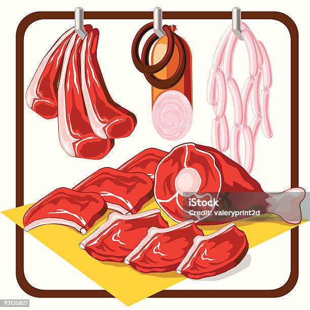 Ilustración de Los Productos De La Carne y más Vectores Libres de Derechos de Crudo - Crudo, Plato de carne, Alimento