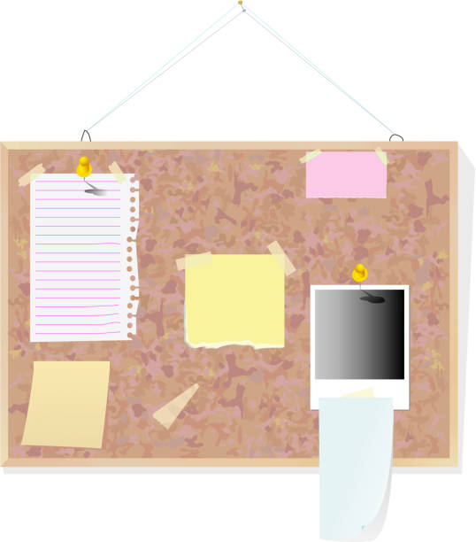 ilustrações de stock, clip art, desenhos animados e ícones de notas sobre o quadro de cortiça - bulletin board backgrounds thumbtack cork