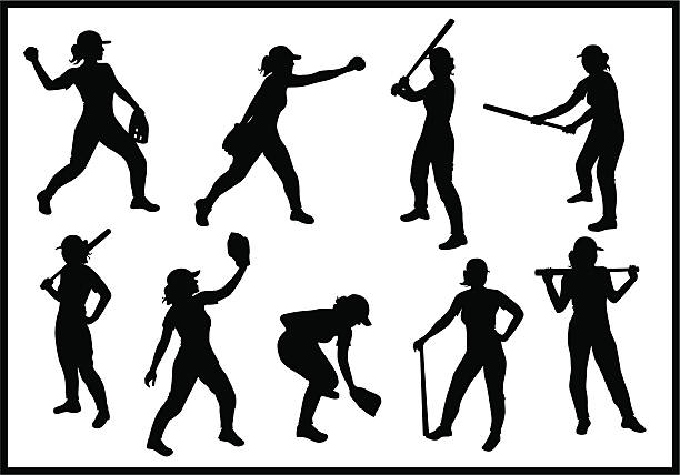 ilustrações de stock, clip art, desenhos animados e ícones de menina de basebol - baseball silhouette pitcher playing