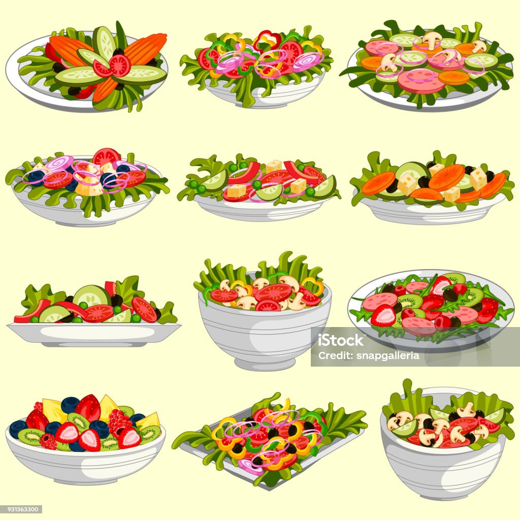 Variété de salade fraîche et saine - clipart vectoriel de Salade composée libre de droits