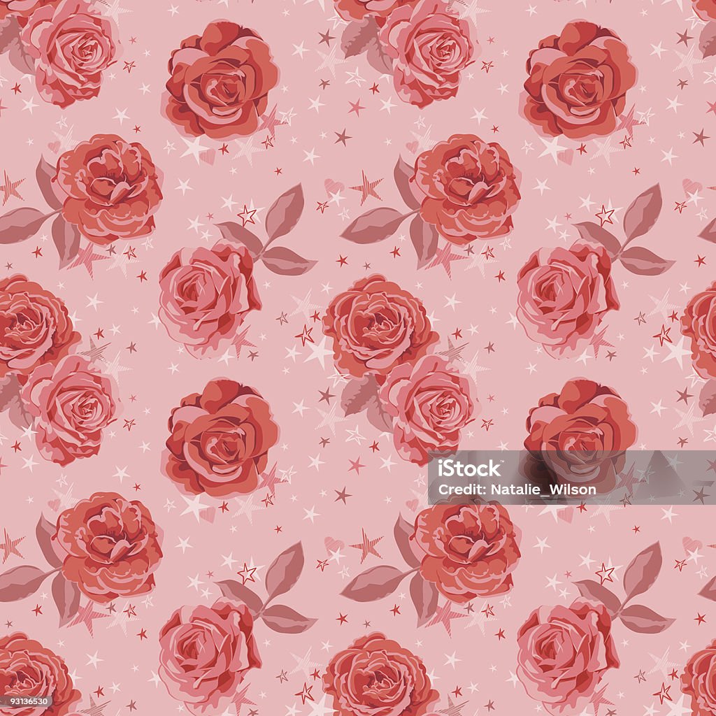 Vintage lub Retro wzór bezszwowe Dachówka-różowy/czerwony róż i gwiazdy - Grafika wektorowa royalty-free (1950-1959)