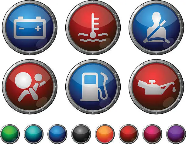 Vector illustration of Car Dashboard - glossy buttons with steel frame.