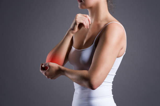 istock Woman with pain in elbow, joint inflammation 931369282