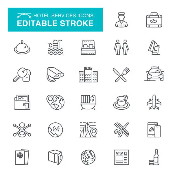 Vector illustration of Hotel Editable Stroke Icons