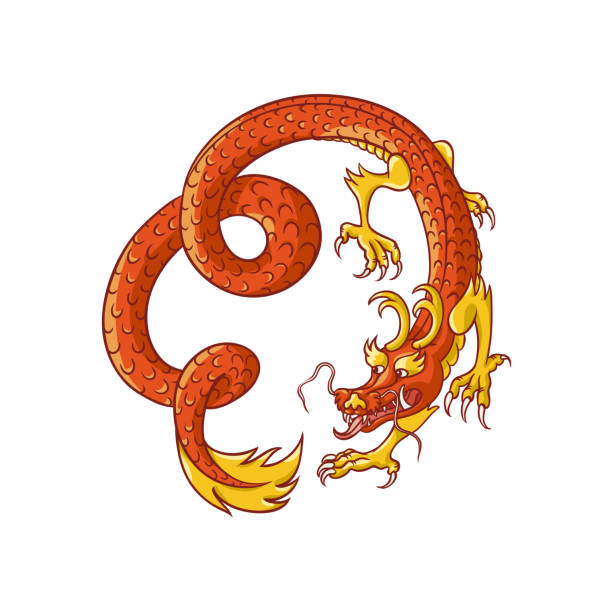 istock Flying red and gold Chinese, Japanese dragon 931377248