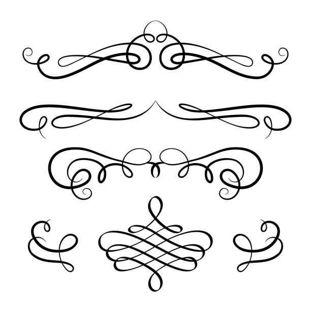 ilustrações de stock, clip art, desenhos animados e ícones de set of vintage calligraphic vignettes and flourishes - scroll shape scroll swirl decoration