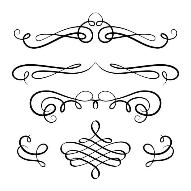 Vector illustration of Set of vintage calligraphic vignettes and flourishes