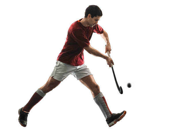 istock field hockey player man isolated silhouette white background 931381368