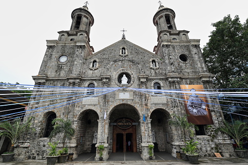 Bacolod, Philippines-October 12, 2016: San Sebastian or Saint Sebastian Cathedral is a 19th-century church that hosts the seat of the Roman Catholic Diocese of Bacolod. Facade facing Public Plaza across Rizal street. Negros Occidental-Western Visayas.