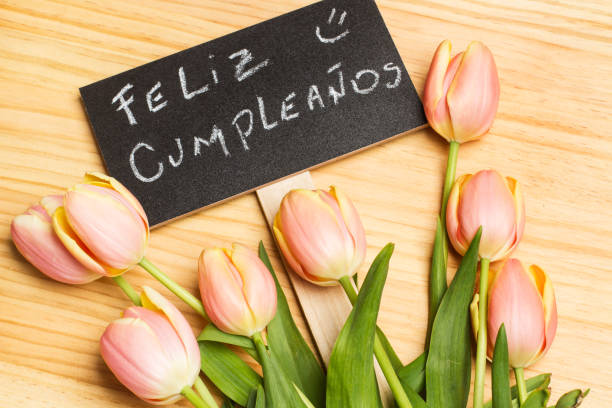 istock Tulips with a happy birthday signboard 931390754