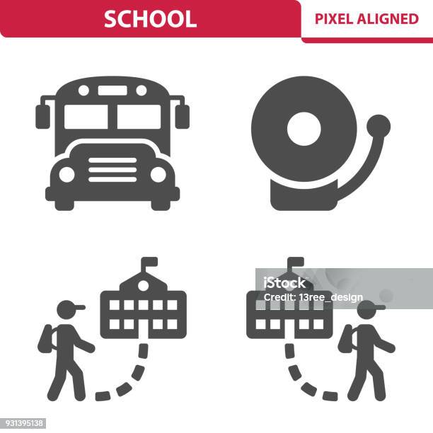 School Icons Stock Illustration - Download Image Now - School Bus, Icon Symbol, High School