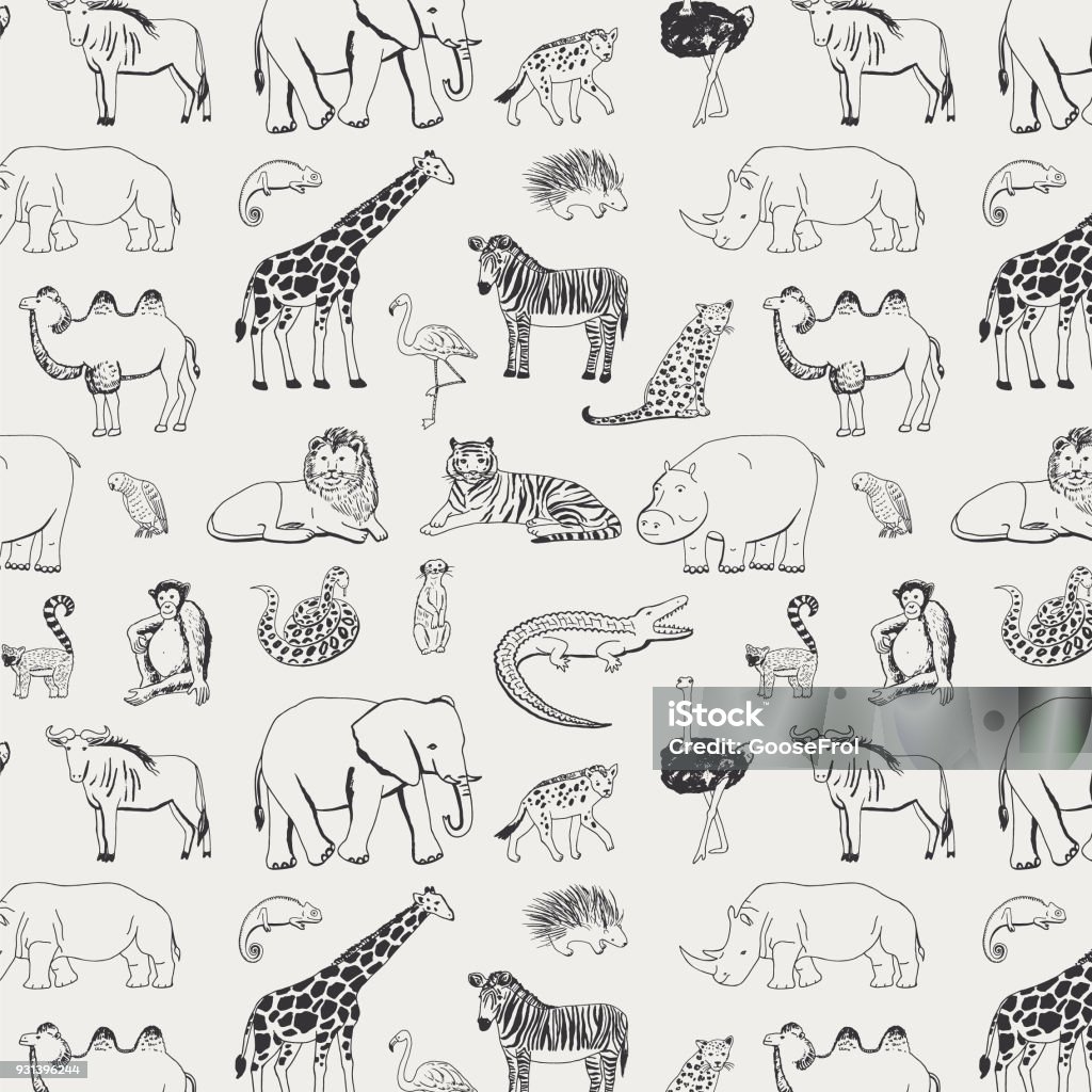 african animals vector pattern african animals vector illustrartions hand drawn pattern Doodle stock vector