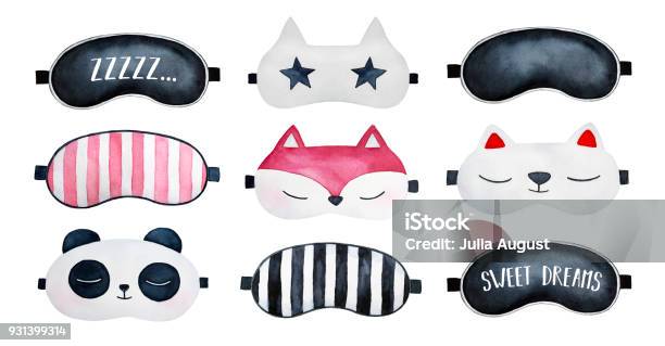 Big Illustration Set Of Sleep Masks Collection Stock Illustration - Download Image Now - Eye Mask, Cut Out, Sleeping