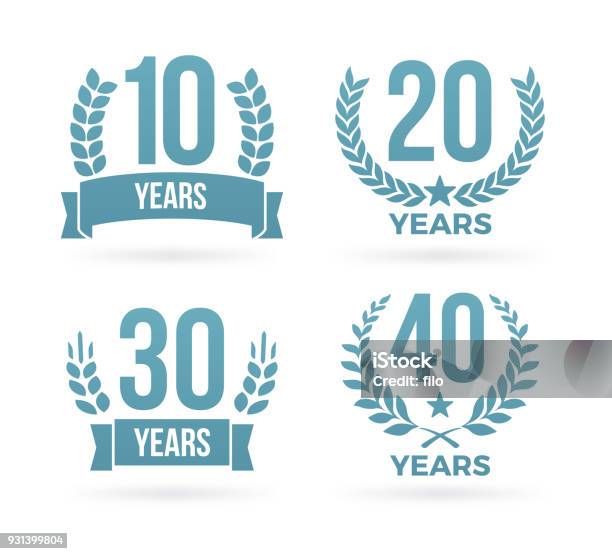 Year Anniversary Award Badges Stock Illustration - Download Image Now - Anniversary, Award, Laurel Wreath