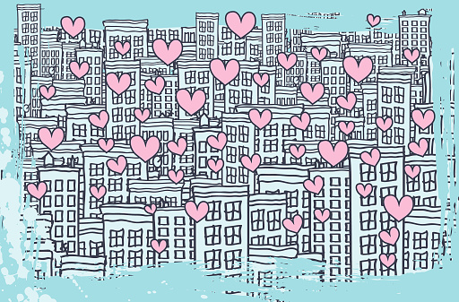 Likes and Love in the City, Vector Illustration.