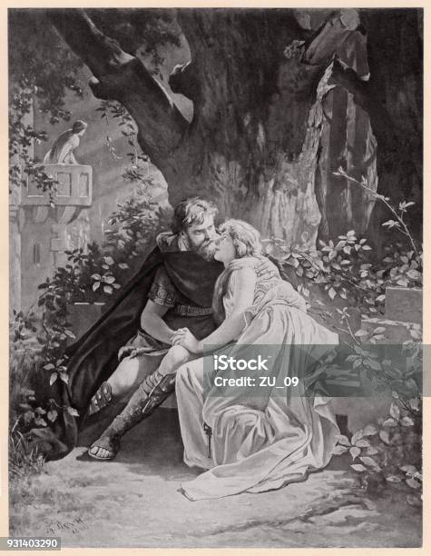 Isolde Meets Tristan From Richard Wagners Opera Tristan And Isolde Stock Illustration - Download Image Now