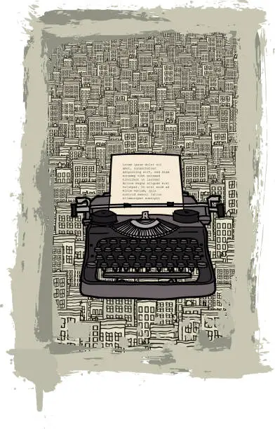 Vector illustration of Typewriter in the city vector illustration