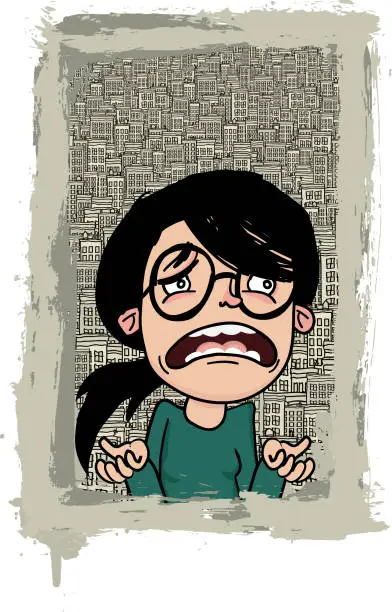 Vector illustration of Upset woman Against a City Background