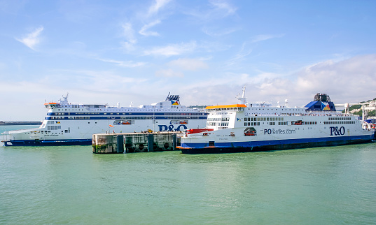 DOVER, UK - 5 AUG 2011: Cross Channel Ferries Spirit of Britain and Pride of Kent at Dover Harbour.