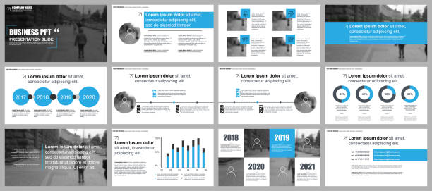 Business presentation slides templates from infographic Business presentation slides templates from infographic elements. Can be used for presentation, flyer and leaflet, brochure, corporate report, marketing, advertising, annual report, banner, booklet. powerpoint template stock illustrations