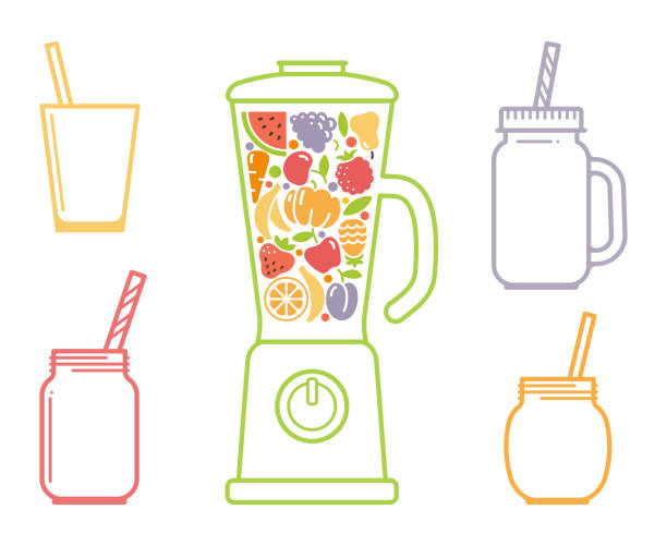 Utensils and accessories for smoothies Kitchen blender and jars for smoothie vector set smoothie stock illustrations