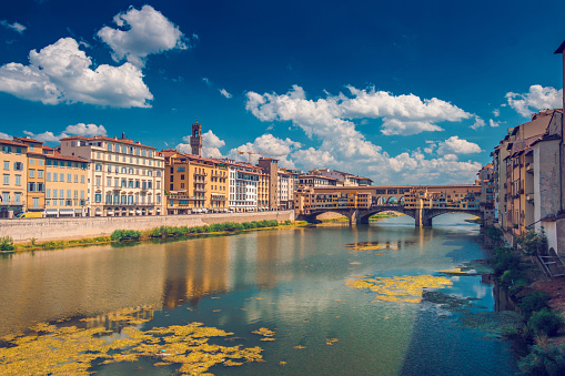 Ponte Vecchio bridge in Florence, Italy, at summer, toned image