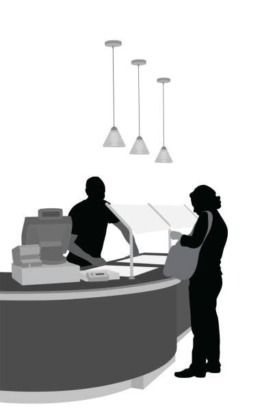 Custom Sandwich Bar Woman paying for a lunch at the till black man cashier stock illustrations