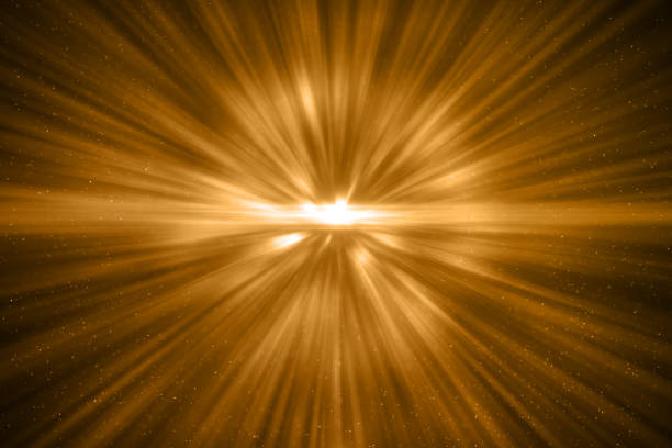 3D rendering, abstract cosmic explosion shockwave warm gold energy on black background, texture effect