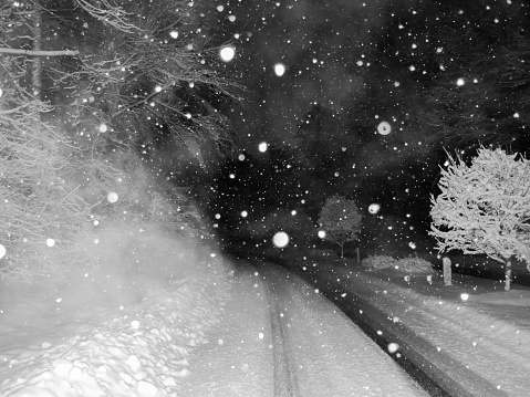 Snowflakes Snowing Winter Dangerous Night Driving Conditions