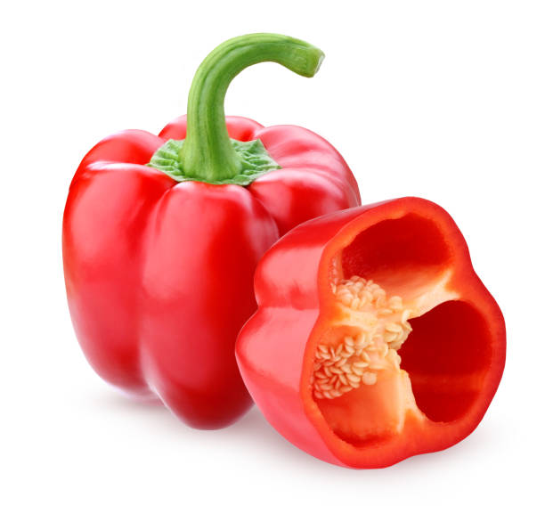 pimiento rojo, aislado en un fondo blanco. - pepper vegetable bell pepper red bell pepper fotografías e imágenes de stock