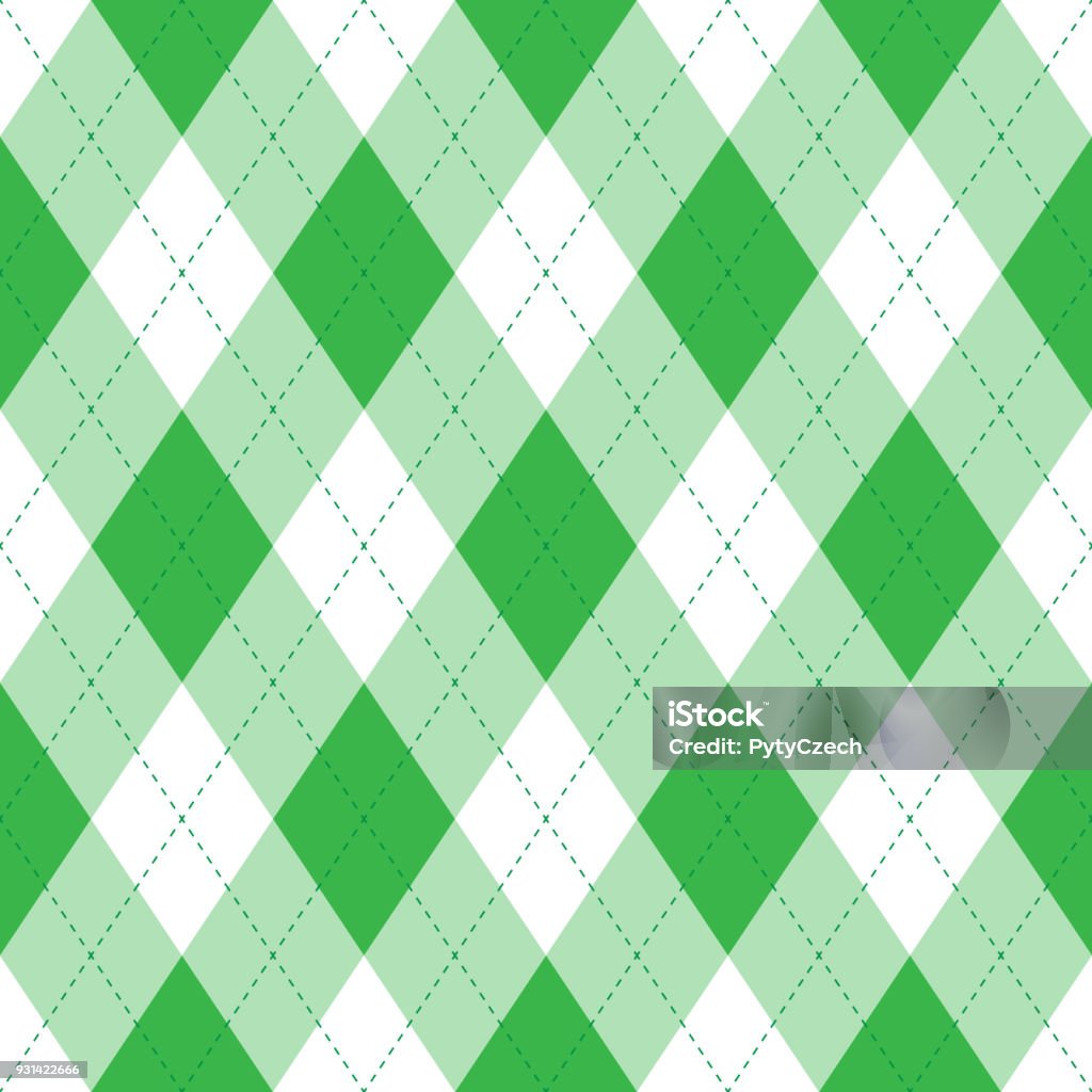 Green argyle seamless pattern bavkground. Irish or St. Patrick theme. Diamond shapes with dashed lines. Simple flat vector illustration Green argyle seamless pattern bavkground. Irish or St. Patrick theme. Diamond shapes with dashed lines. Simple flat vector illustration. Argyle stock illustration